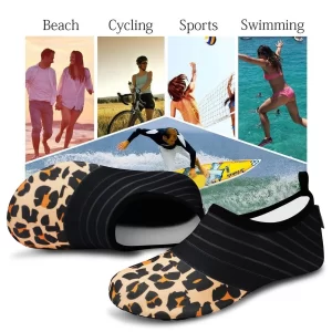 Water Sports Shoes for Women, Leopard Pattern Barefoot Quick-Dry Aqua Yoga Socks