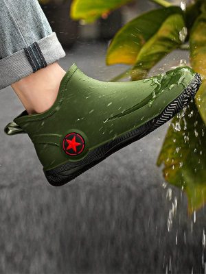 Men’s Fashionable Simple Waterproof Non-Slip Slip On Rain Boots, Mid High Top Protective Water Shoes-[A Must-Have For Fishing Enthusiasts!]