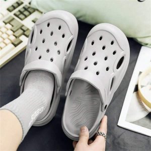 Men’s Hollow Out Thick Bottom Beach Shoes, Outdoor, Anti-Slip, Wear-Resistance, Height Increasing, Soft Sandals