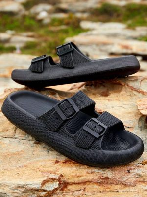 1 Pair Men’s Original Summer Cool Sports Style Slippers Beach Casual Outdoor Anti-Skid Thick Platform Sports Eva Men’s Beach Flip Flops Sandals